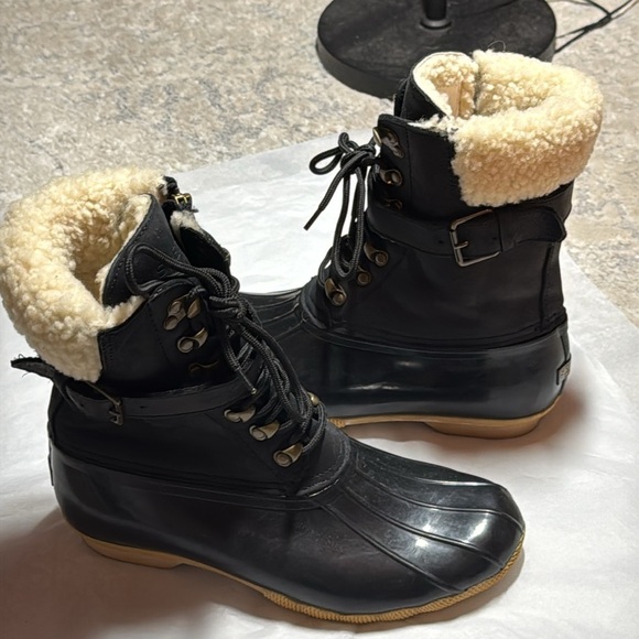 Sperry for J. Crew Shearwater Black buckle boots Sz 8 leather - Picture 3 of 7